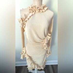 IANJUL Elegant Cream Ruffle Dress